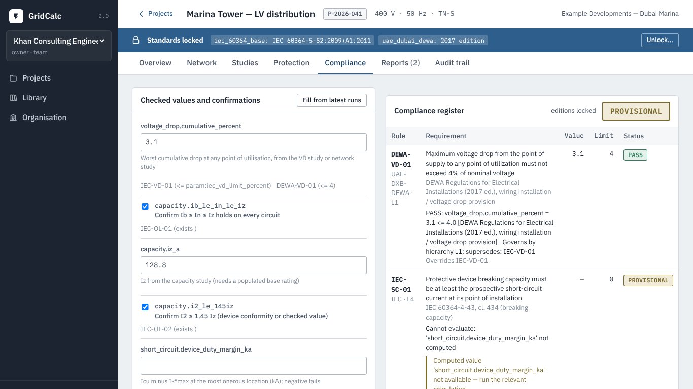 GridCalc compliance register