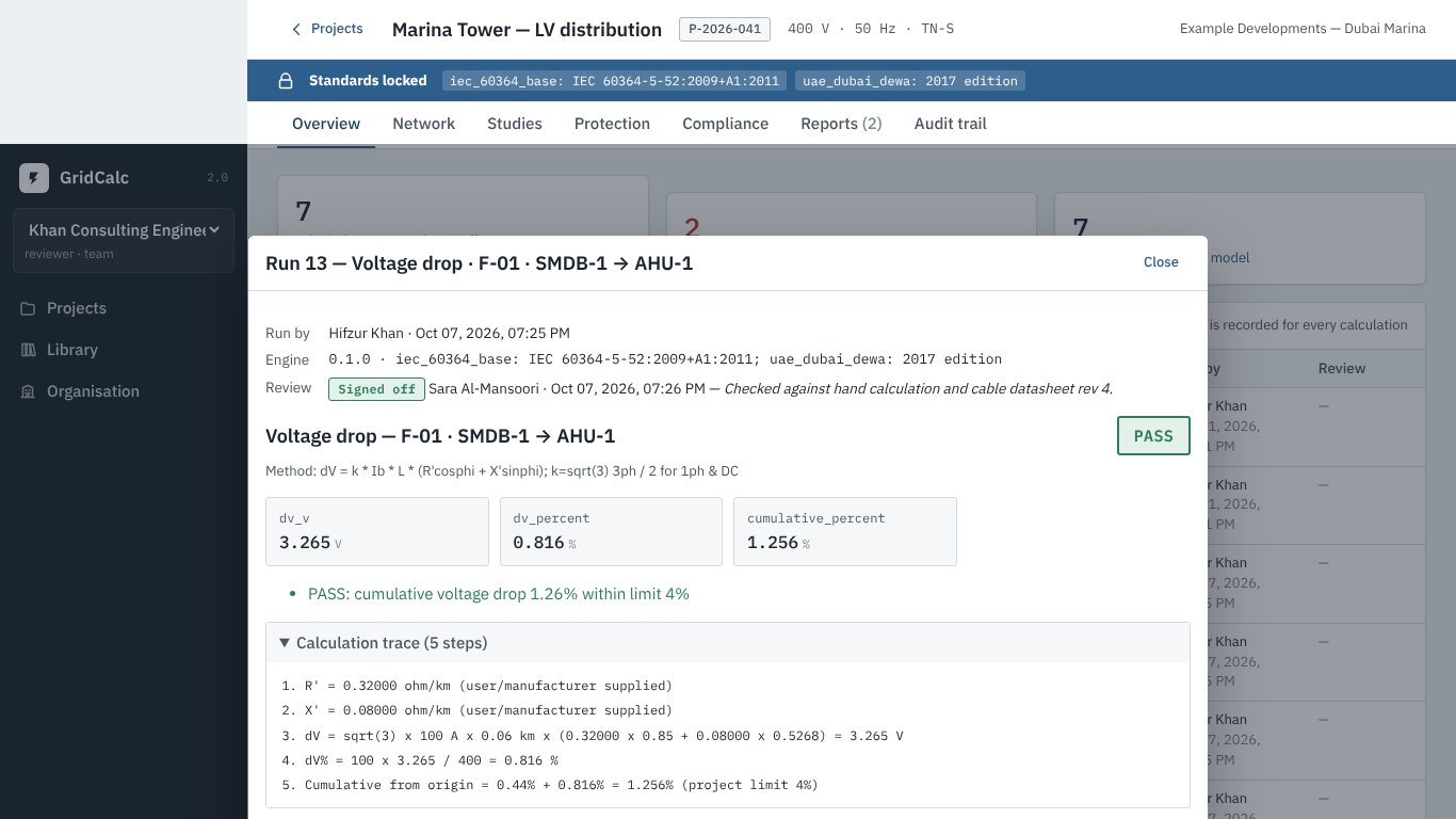 GridCalc voltage drop with calculation trace