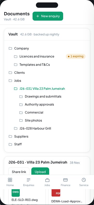 Operations Hub on a phone: documents vault and job files