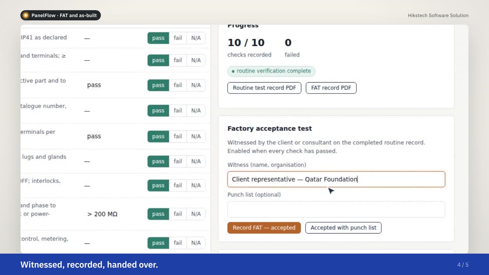 PanelFlow factory acceptance test